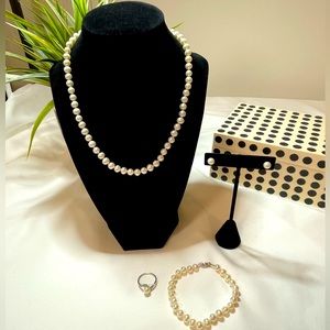Freshwater Pearl Necklace, Ring, Bracelet, & Earrings Set